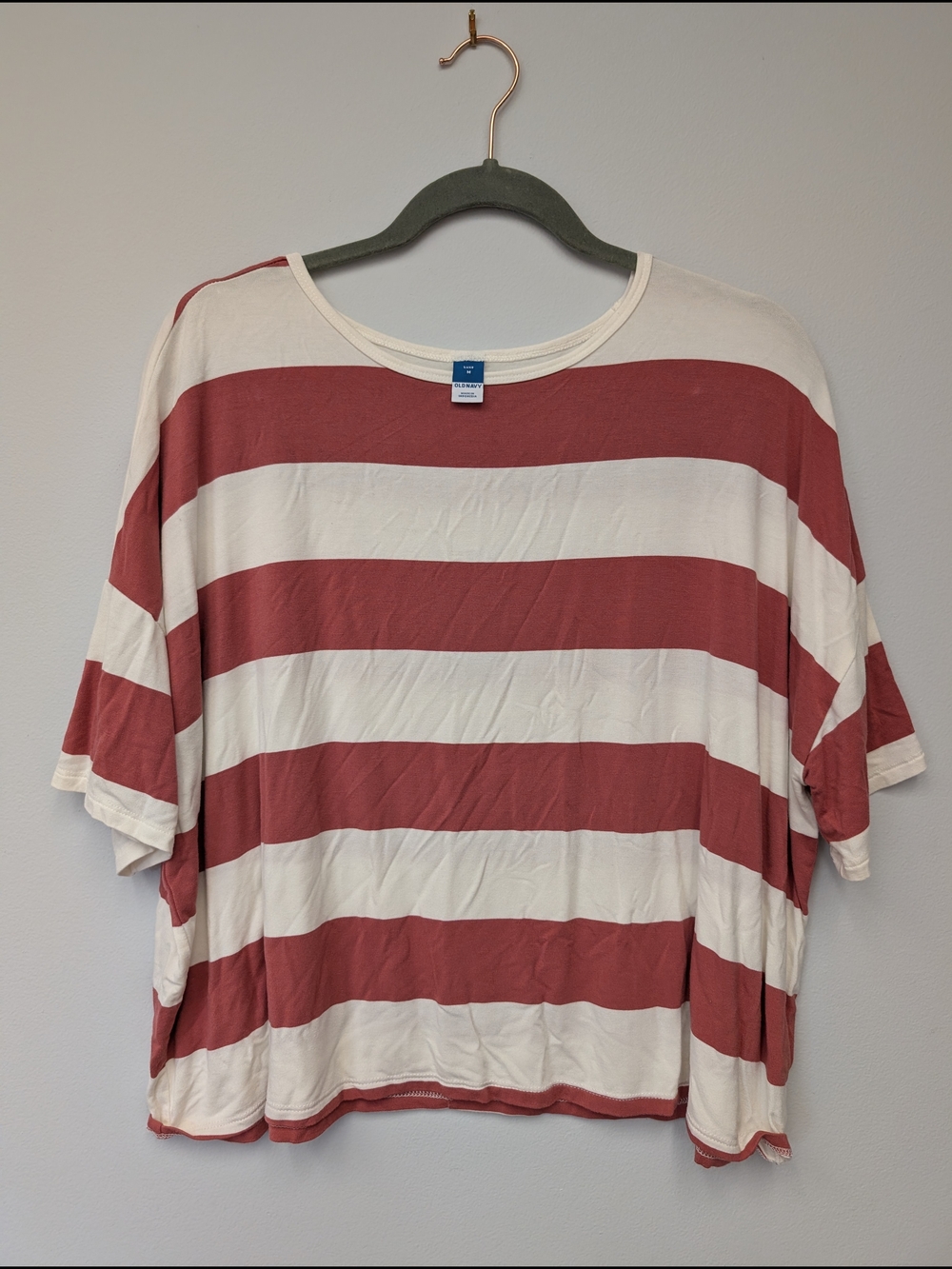 Old Navy Cream & Rust Wide Striped Scoop Neck Tee